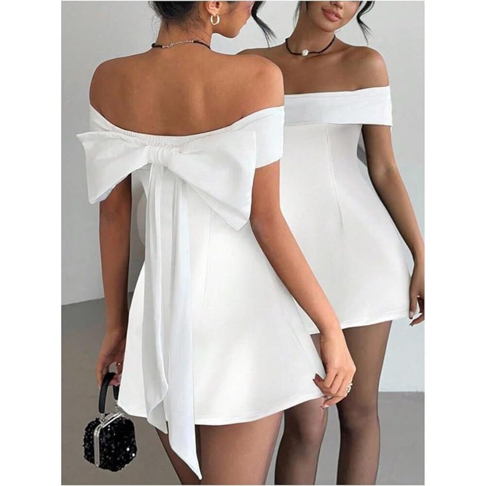 Off The Shoulder Bowknot Dress, Medium, 3I-190D001 - Picture 2 of 3